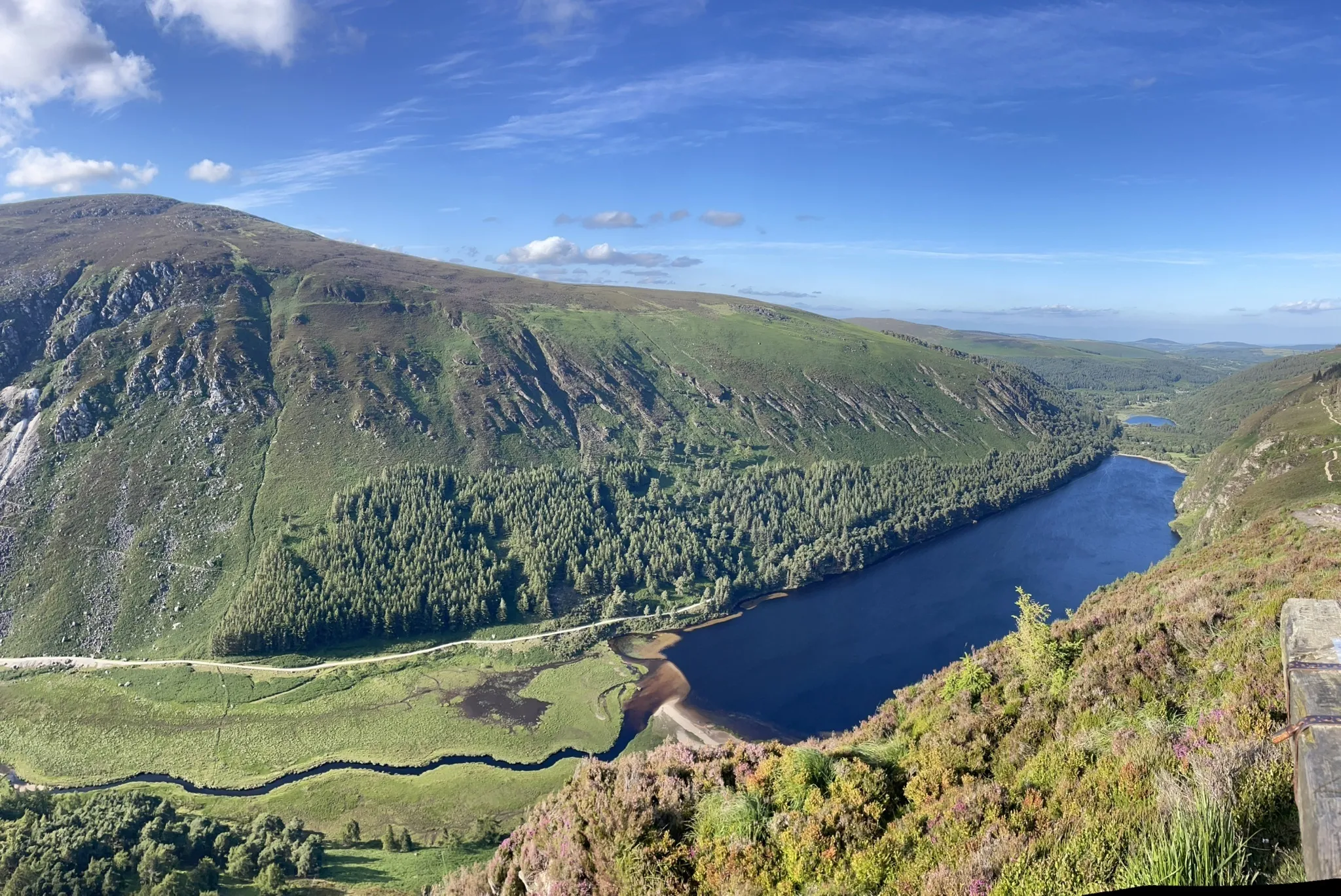 Glendalough Upper and Lower Lakes surrounded by the Wicklow Mountains